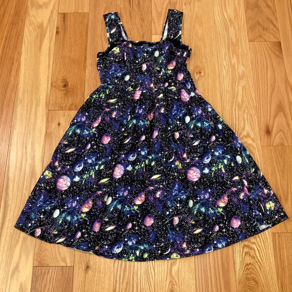 Galaxy Nebula Outer Space Star Sleeveless Dress Sz Small Lace Up Back Hot Topic